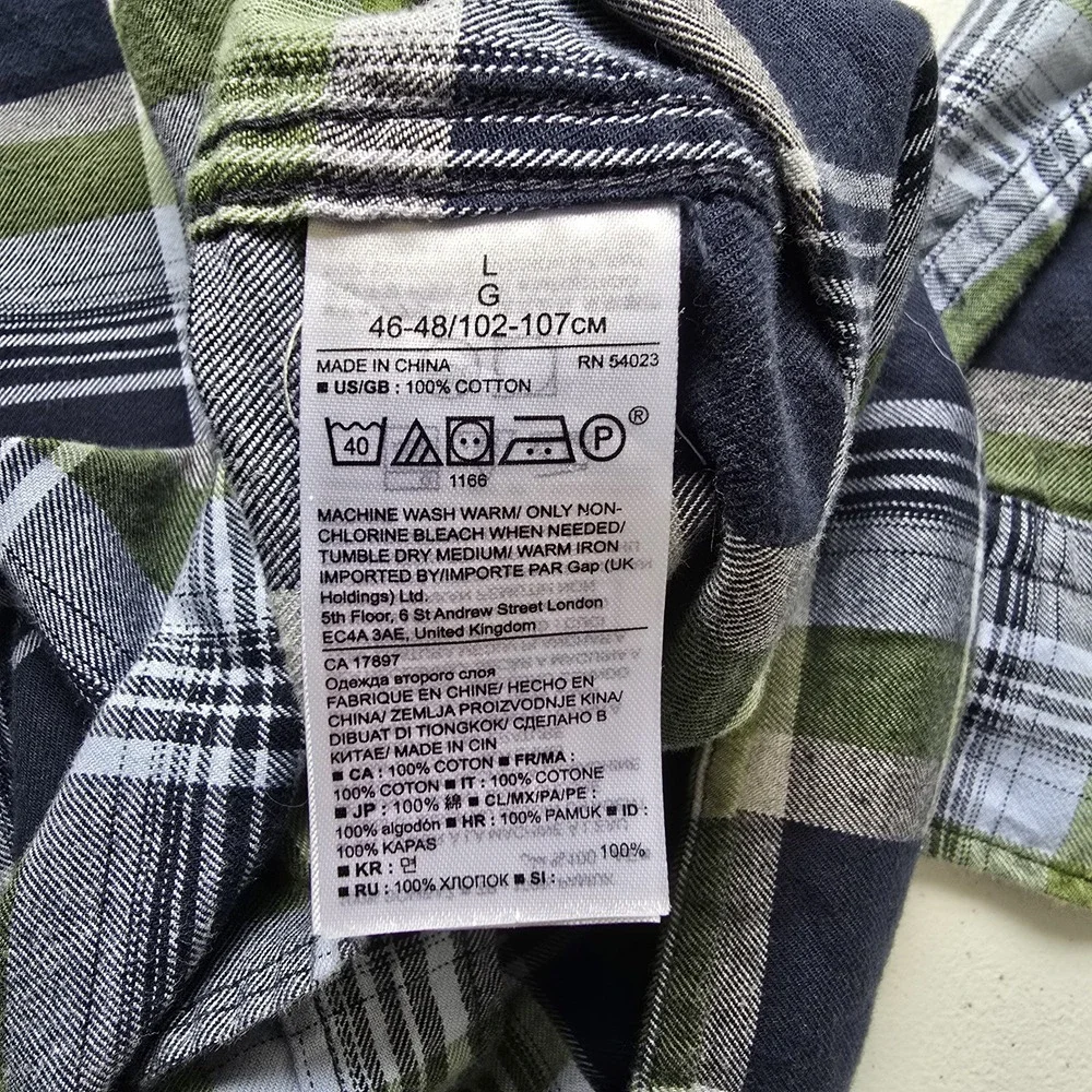 Banana Republic Shirt Mens L Plaid Camden Fit Luxe Flannel Blue Green Long Slv